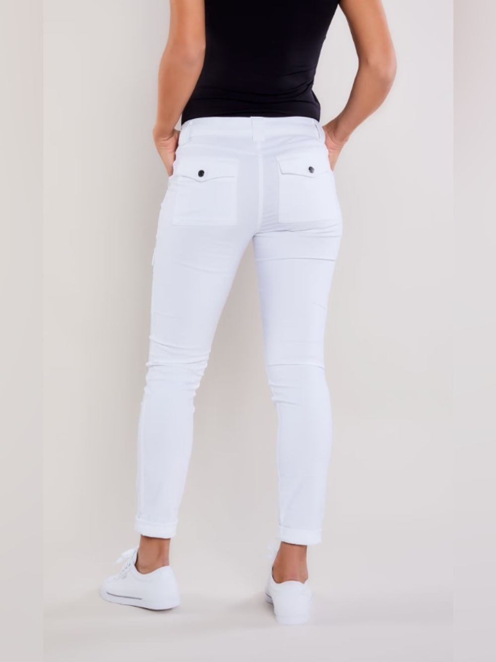 Anatomie Kate Skinny Cargo Pants White Silver Medium Italy - Picture 2 of 10